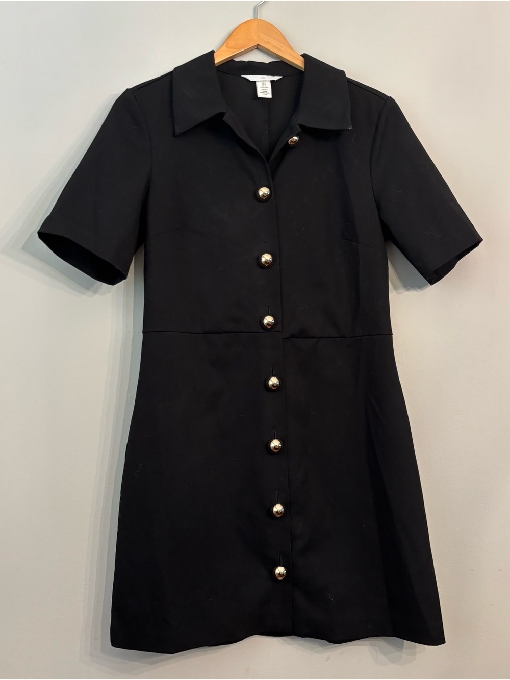 H&M Black Button-Front Short Sleeve Dress